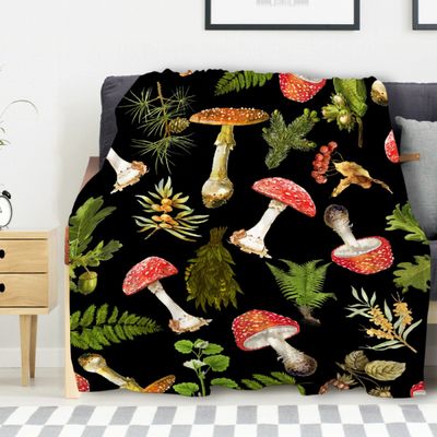 Avalokitesvara Mushroom Pattern Flannel Blanket Super Soft and Warm for Bed Couch Sofa 120x90 Inch for Family