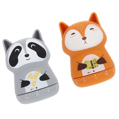 2pcs Animal-Shape Timer Cute Cartoon Design Mechanical Kitchen Reminder Easy Use Baking Timer for Cooking and Management No Batteries Required Random Style