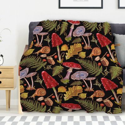 Avalokitesvara Mushrooms Flannel Blanket Super Soft and Warm for Bed Couch Sofa 120x90 Inch for Family