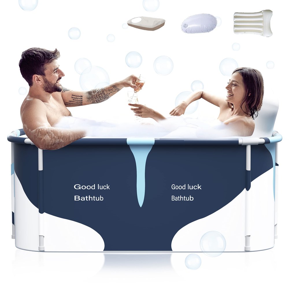 53" Extra Large Portable Foldable Bathtub with Cover for Adult, Family SPA Soaking Tub for Small Bathroom, Thicken Multiple Layer Bathtub with Lid for Shower Stall (53" Milk Style