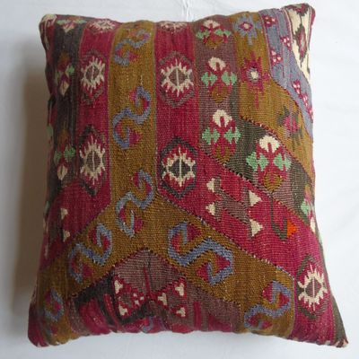 20''x20'' Kilim Pillowcase, Decorative Throw Pillow with Zipper, Vintage Charm Cushion Cover, Organic Wool Pillowcase, Hippie Decor, Oriental Living Room Decor Cushion