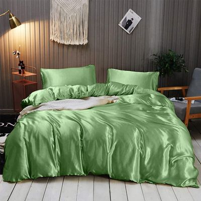 Rico Bedding Twin Silk Sheet Set  7 Piece Silk Satin Sheets Set- Silk Satin Duvet Set - Hotel Luxury Bed Sheets - Deep Pockets - Breathable & Cooling - Wrinkle Free - Comfy- Olive Bed Sheets