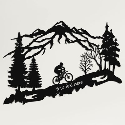 Metal Custom Biker Wall Art, Mountain Tree and Cyclist Themed Wall Art, Metal Wall Dcor, Personalized Bicycle Lover Gift, Home Decoration, Wall Hangings (30"W x 19"H / 75x48 cm)