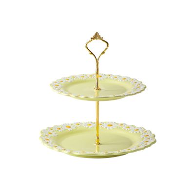 2-tier Ceramic Cake Stand Creative Dessert Table Multi-purpose Cupcake Display Stand Afternoon Tea Pastry Serving Platter (Color : Yellow, Size : Large)
