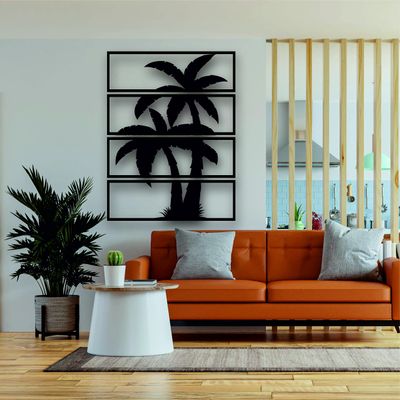 4 Panels Metal Palm Tree Wall Art, Tree Sign, Metal Wall Decor, Home Living Room Entryway Interior Decoration, Wall Hangings (29"W x 39"H / 75x100 cm)
