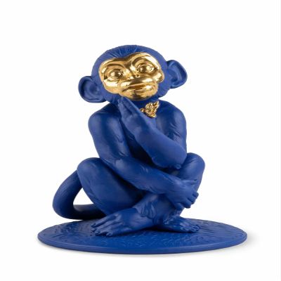 Lladro Ed. Little Monkey Blue-Gold Figurine #9548, 9.055'' Height x 6.693'' Width x 6.693'' Length