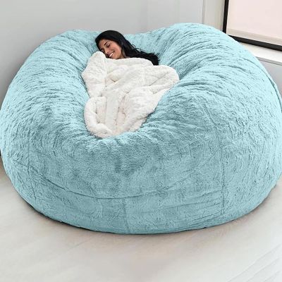 Bean Bag Chair Cover, 5FT/6TF/7FT Giant Breathable and Comfortable Without Filling BeanBag Lazy Sofa Cover for Adult Living Room Light Grey Big Round Soft Fluffy Faux Fur Cover
