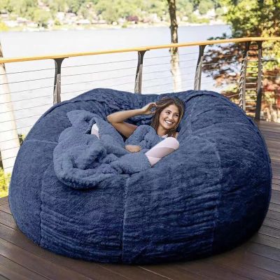 Bean Bag Chair Cover, 5FT/6TF/7FT Giant Breathable and Comfortable Without Filling BeanBag Lazy Sofa Cover for Adult Living Room Light Grey Big Round Soft Fluffy Faux Fur Cover