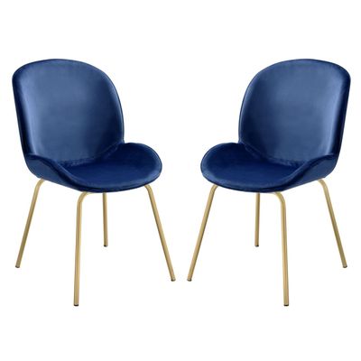 Benjara Side Chair with Fabric and Bucket Design, Set of 2, Blue and Gold