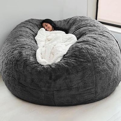 Bean Bag Chair Cover, 5FT/6TF/7FT Giant Breathable and Comfortable Without Filling BeanBag Lazy Sofa Cover for Adult Living Room Light Grey Big Round Soft Fluffy Faux Fur Cover