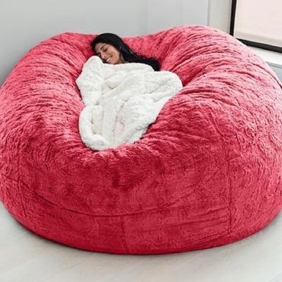 Bean Bag Chair Cover, 5FT/6TF/7FT Giant Breathable and Comfortable Without Filling BeanBag Lazy Sofa Cover for Adult Living Room Light Grey Big Round Soft Fluffy Faux Fur Cover