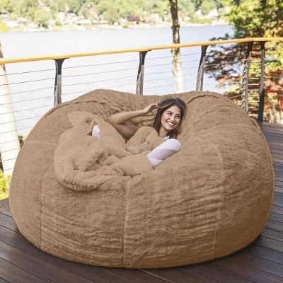 Bean Bag Chair Cover, 5FT/6TF/7FT Giant Breathable and Comfortable Without Filling BeanBag Lazy Sofa Cover for Adult Living Room Light Grey Big Round Soft Fluffy Faux Fur Cover