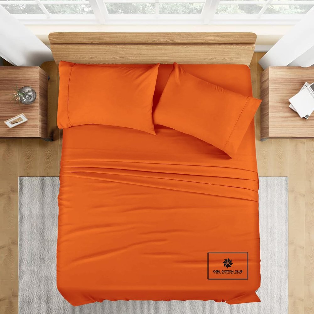 1000-TC Queen Size 4 Piece Sheet Set - Comfy Sheets - Combed Cotton Hotel Luxury Bed Sheets for Women, Men, Kids & Teens - Deep Pockets Easy-Fits up to 22-24" Mattress (Solid, Orange)