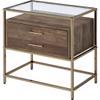 Benjara Accent Table with 2 Drawers and Metal Frame Glass Top, Brown and Gold view 1