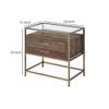 Benjara Accent Table with 2 Drawers and Metal Frame Glass Top, Brown and Gold view 3
