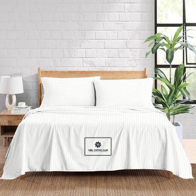 1000-TC King Size 4 Piece Sheet Set - Comfy Sheets - Combed Cotton Hotel Luxury Bed Sheets for Women, Men, Kids & Teens - Deep Pockets Easy-Fits up to 26-30" Mattress (Stripe, White)