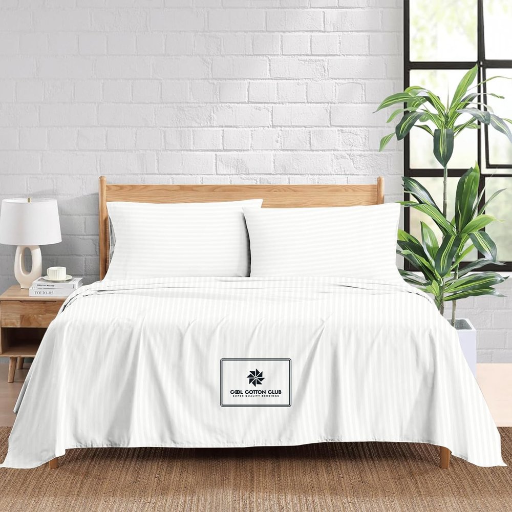 1000-TC King Size 4 Piece Sheet Set - Comfy Sheets - Combed Cotton Hotel Luxury Bed Sheets for Women, Men, Kids & Teens - Deep Pockets Easy-Fits up to 26-30" Mattress (Stripe, White)
