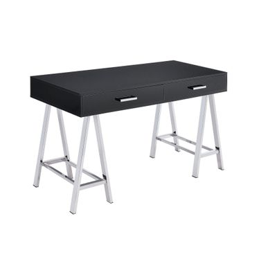 Benjara Writing Desk with MDF 2 Drawers and Metal Legs, Black and Chrome