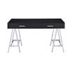 Benjara Writing Desk with MDF 2 Drawers and Metal Legs, Black and Chrome view 3