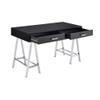 Benjara Writing Desk with MDF 2 Drawers and Metal Legs, Black and Chrome view 4