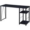 Benjara Writing Desk with 2 Tier Side Shelves and Tubular Metal Legs, Brown and Black view 1