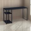 Benjara Writing Desk with 2 Tier Side Shelves and Tubular Metal Legs, Brown and Black view 2