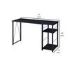 Benjara Writing Desk with 2 Tier Side Shelves and Tubular Metal Legs, Brown and Black view 3