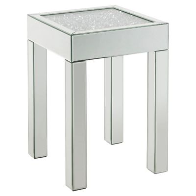 Benjara End Table with Faux Acrylic Diamond Top and Block Legs, Silver