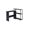 Benjara Writing Desk with L Shaped Design and 3 Tier Wooden Shelves, Black view 1