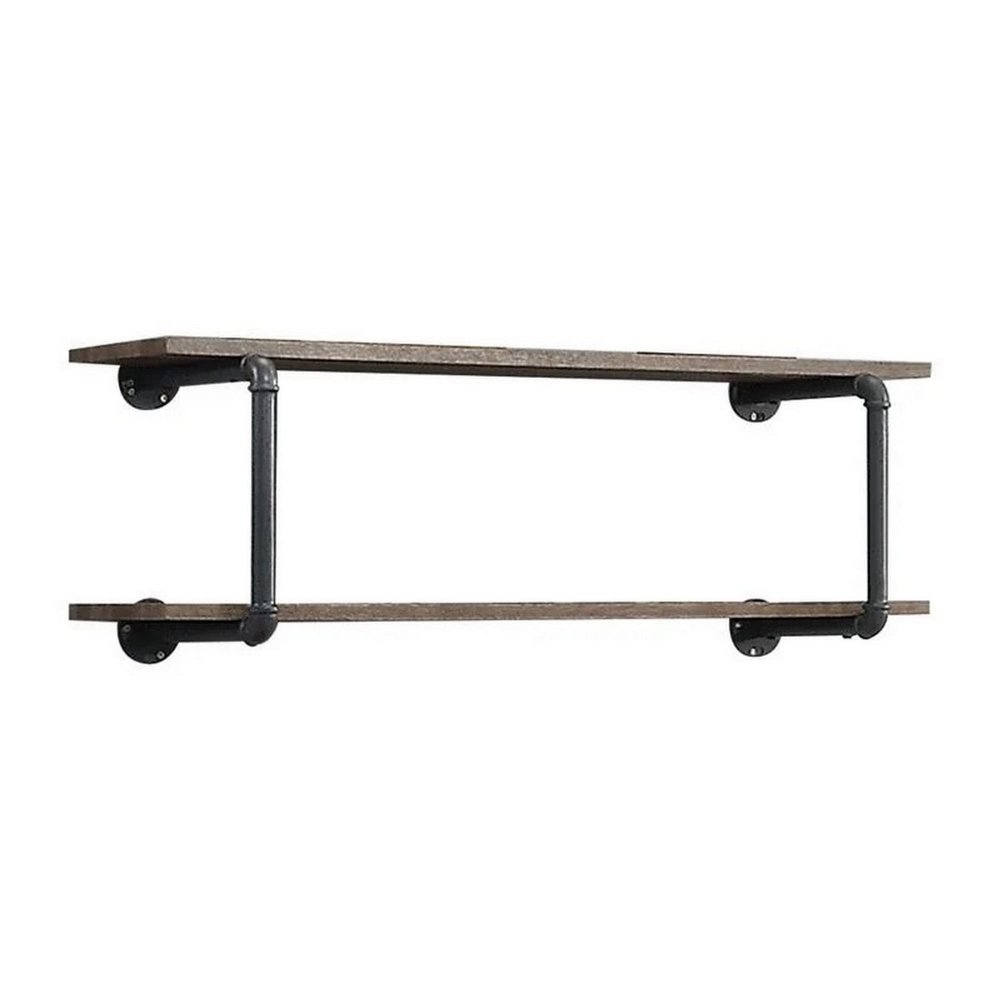 Benjara Antique Metal Framed Wall Rack, Brown and Gray