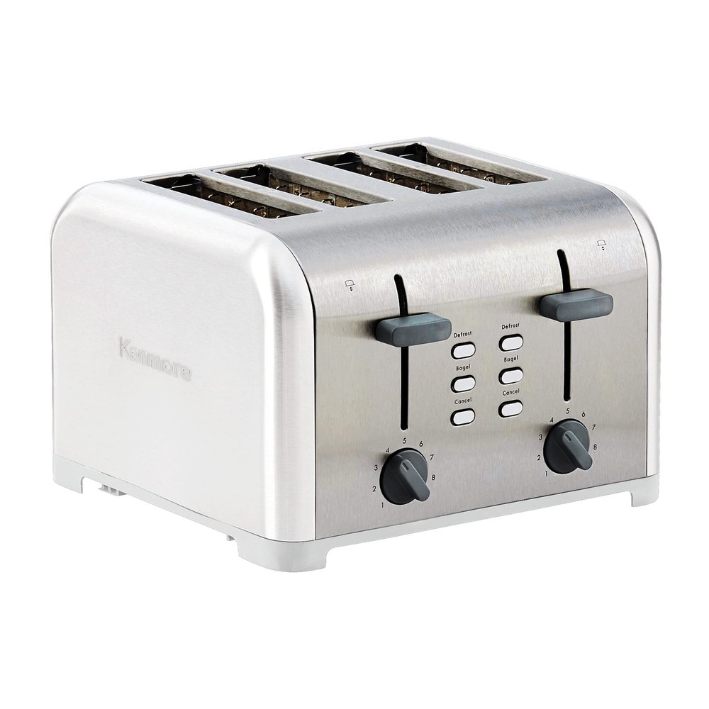 Kenmore Toaster 4 Slice - Extra Wide Slot Countertop Kitchen Appliance, Defrost Function, Tostador De Pan, 9 Shade Settings, Compact Design, Easy Clean Crumb Tray, Bread Bagel, Stainless Steel White