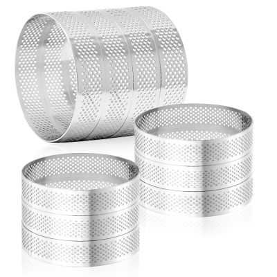 10 Pcs 3.5 Inch 304 Stainless Steel Tart Ring, Heat-Resistant Perforated Cake Mousse Ring, Round Ring Baking Small Fruit Tarte Crust Tools (9cm)