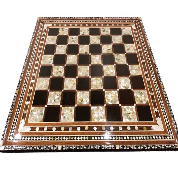Chess Board Inlaid Mother of Pearl Egyptian Handmade (16.8 inch m11)
