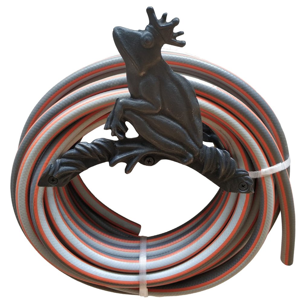 Anatolica Frog Silhouette Brass Hose Holder Garden Decor Wall Mounted Hose Hanger Rack(Black oxide)
