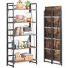 4NM No Assembly Folding Bookshelf, 5-Shelf 62.2" H Collapsible Foldable Bookcase Storage for Small Spaces, Rustic Brown and Black view 1