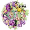 Happy Easter Bunny Spring Wreath with Spring Flower, Handmade Chiffon Flower Easter Eggs and Ornament With Butterfly view 2