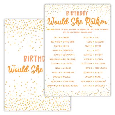 Disfuco Birthday Would She Rather - Birthday Game Cards - party game - 30cards  Birthday Card Set - (birth02)