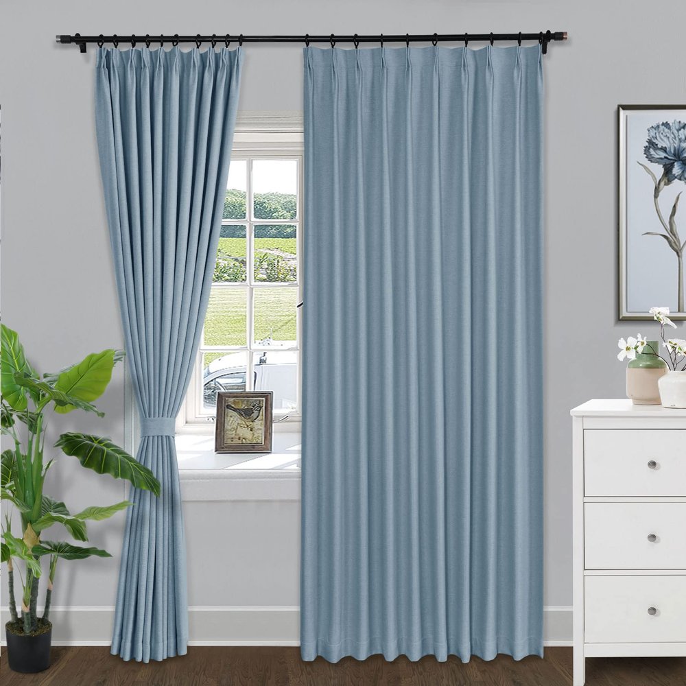 Fcoise 84 Inches Long Blackout Curtains Extra Wide Linen Window Curtains Panels Pinch Pleat Room Divider Drapes for Dorm Decor/Doorway/Restaurant (100 W x 84 L Inches, 1 Panel, Cloisoone)