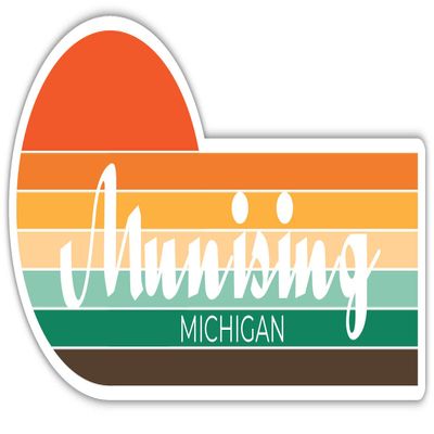 Munising Michigan 2 x 1.25 Inch Sticker Retro Vintage Sunset City 70s Aesthetic Design