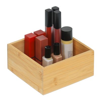 Relaxdays Bamboo Organiser Box, Flat Storage Box without Lid, HBT 7 x 15 x 15 cm, Bamboo Box Kitchen, Bathroom, Office, Natural