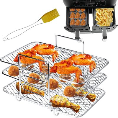 Air Fryer Rack Compatible with Ninja DZ201 DZ401 PowerXL Air Fryer 2-Basket Electric Fryer, Double Basket Air Fryers Rack, 304 Stainless Steel Toast Rack, Multi-Layer Grill Rack, Grill Rack (1 PACK)