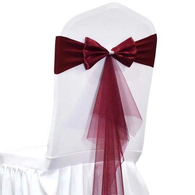 LIZIMI Polyester Stretch Chair Sashes Bands Organza Sash Bows Spandex Bows for Party Birthday Hotel Wedding Banquets Decoration (Burgundy 100 PCS)