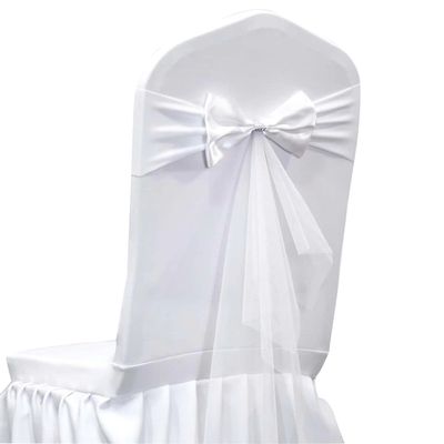 LIZIMI Polyester Stretch Chair Sashes Bands Organza Sash Bows Spandex Bows for Party Birthday Hotel Wedding Banquets Decoration (White 100 PCS)