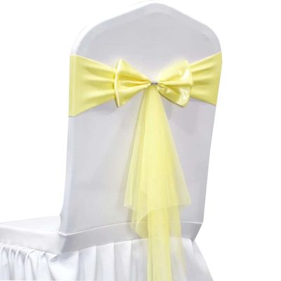 LIZIMI Polyester Stretch Chair Sashes Bands Organza Chair Sash Bows Spandex Bows for Party Birthday Hotel Wedding Banquets Decoration (Yellow 50 PCS)