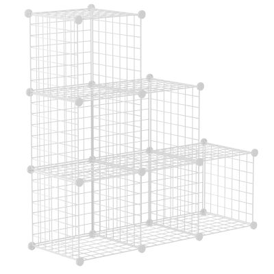 HUBSON Wire Cube Storage Organizer, Book/Toy/Craft/Potted Plants and petCloset Organizers and Storage Shelves, 6-Cube Freely Combinable Metal Grids Storage Shelf, White Iron