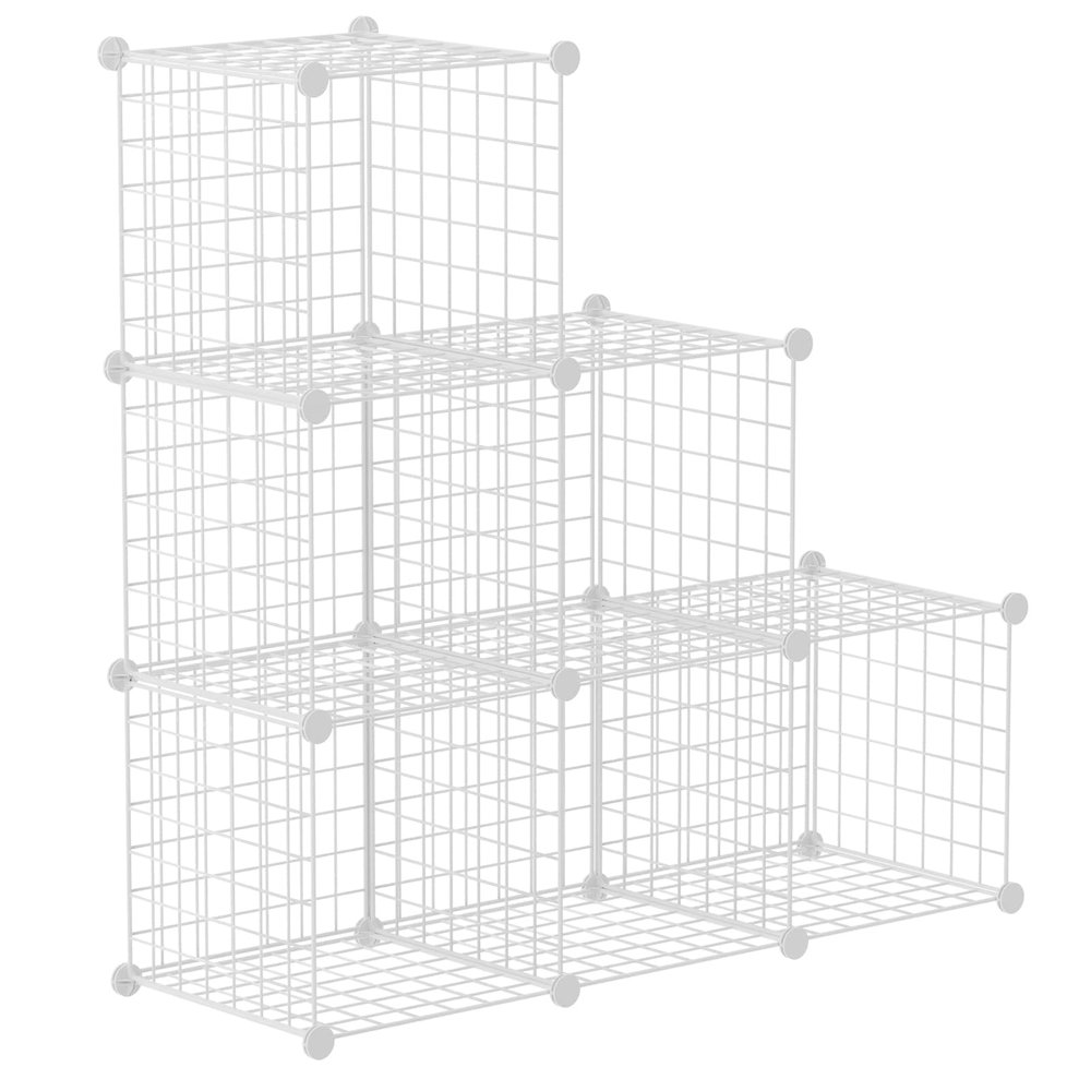 HUBSON Wire Cube Storage Organizer, Book/Toy/Craft/Potted Plants and petCloset Organizers and Storage Shelves, 6-Cube Freely Combinable Metal Grids Storage Shelf, White Iron