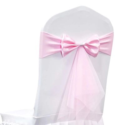 LIZIMI Polyester Stretch Chair Sashes Bands Organza Sash Bows Spandex Bows for Party Birthday Hotel Wedding Banquets Decoration (Pink 100 PCS)