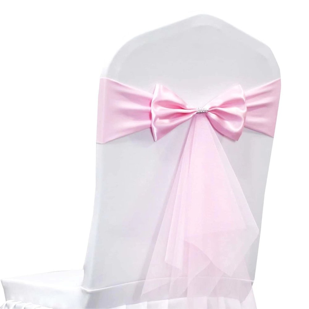 LIZIMI Polyester Stretch Chair Sashes Bands Organza Sash Bows Spandex Bows for Party Birthday Hotel Wedding Banquets Decoration (Pink 100 PCS)