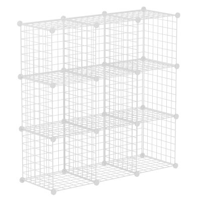 HUBSON Wire Cube Storage Organizer, Book/Toy/Craft/Potted Plants and petCloset Organizers and Storage Shelves, 9-Cube Freely Combinable Metal Grids Storage Shelf, White Iron