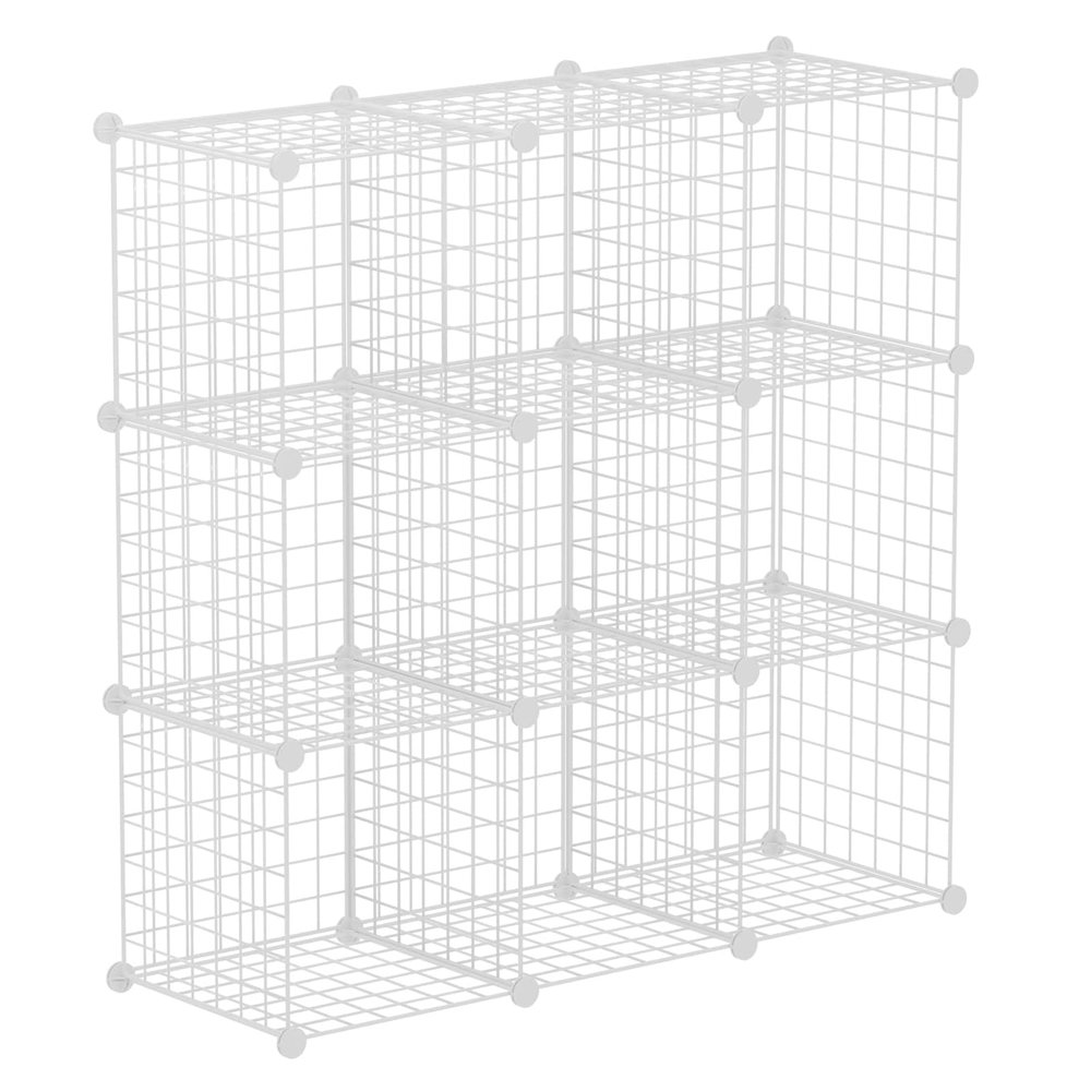 HUBSON Wire Cube Storage Organizer, Book/Toy/Craft/Potted Plants and petCloset Organizers and Storage Shelves, 9-Cube Freely Combinable Metal Grids Storage Shelf, White Iron